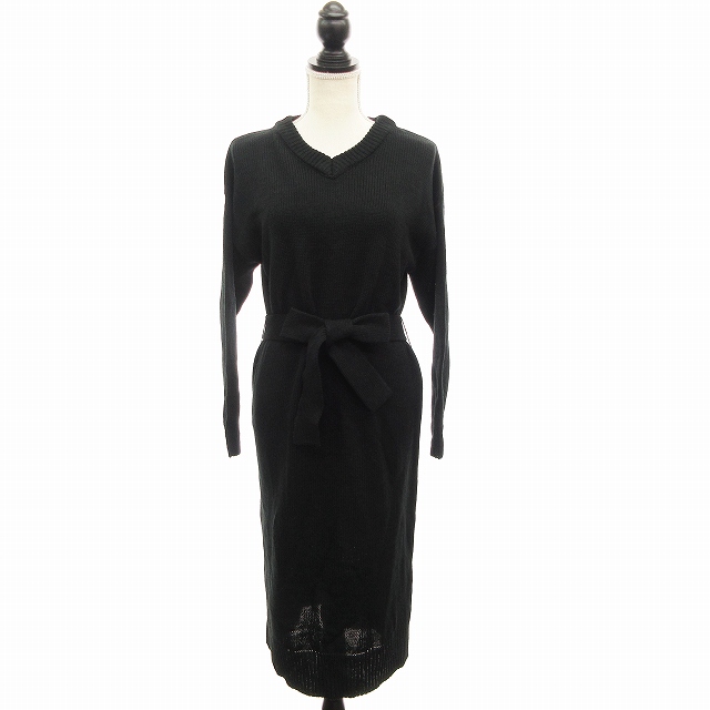 イーハイフンワールドギャラリー E Hyphen World Gallery ピース Peace ワンピース ニット ミモレ ロング 長袖 Vネック F 黒 ブラック Hh レディース 0 ベクトルパーク