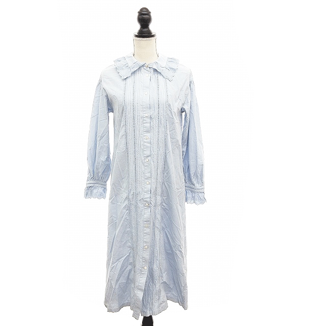 ハウピア Haupia ワンピース シャツ ミモレ ロング 長袖 ビッグカラー レース 38 水色 Hh レディース 0 ベクトルパーク