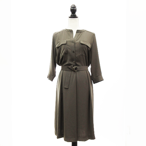 マルティニーク Martinique ワンピース シャツ ひざ丈 七分袖 ベルト カーキ Ik レディース 0 ベクトルパーク