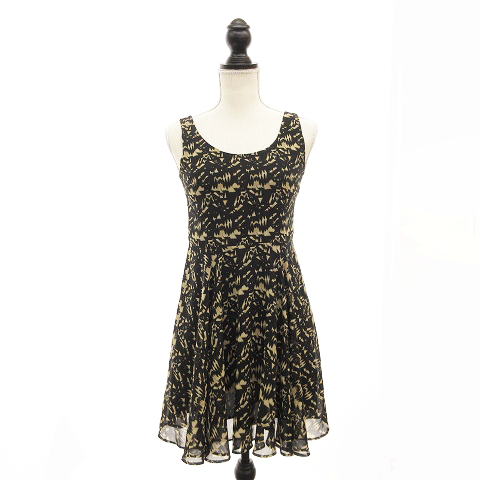 アナザーエディション Another Edition アローズ ワンピース プリーツ フレア ミニ ノースリーブ 総柄 黒 ベージュ Ik レディース 0 ベクトルパーク