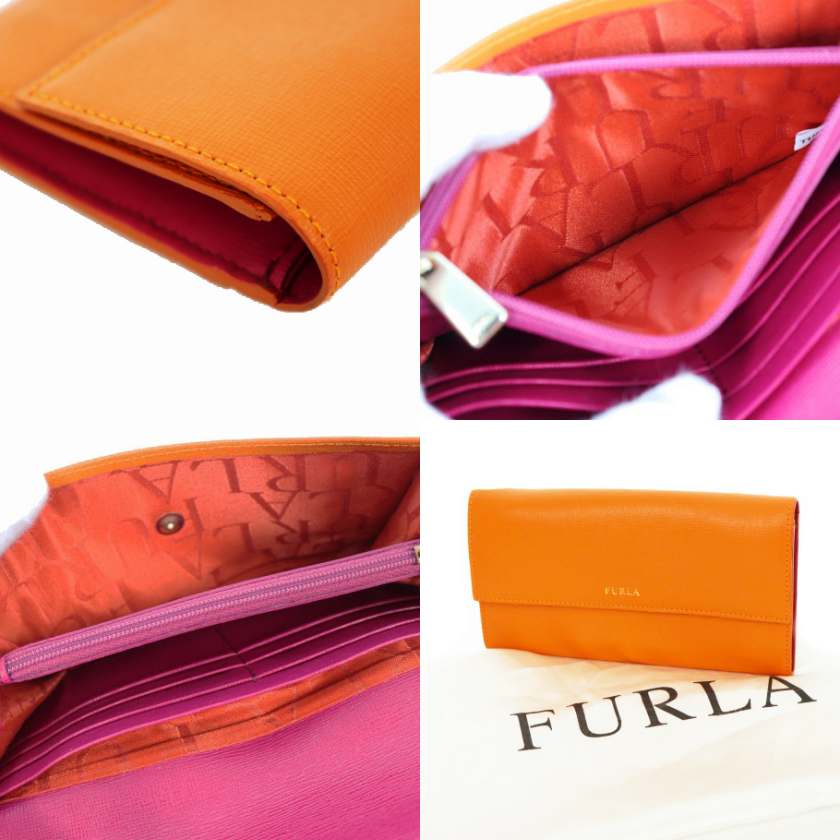 【新品未使用】 フルラFURLA 　長財布　サフィアーノ オレンジ FURLA フルラ 長財布 ラウンドファスナー財布 オレンジ ゴールド