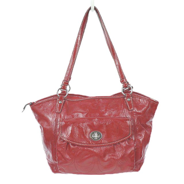 COACH ハンドバッグ トート 肩掛け ワインレッド エナメル