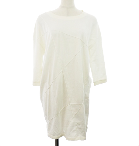 メゾンマルジェラ Maison Margiela Mm6 ワンピース ミニ ストレート クルーネック 総柄 ドロップショルダー 七分袖 コットン M 白 ホワイト M2n レディース 1 ベクトルパーク