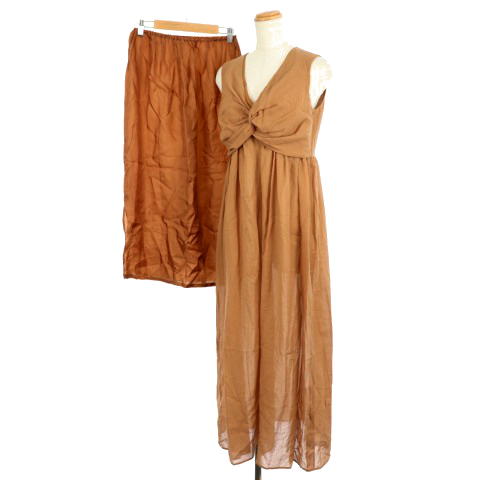 ラヴァチュールマルティニーク L Aventure Martinique ワンピース ロング ミモレ Vネック ノースリーブ ツイスト ペチコート付き 茶色 ブラウン Tm レディース 1 ベクトルパーク