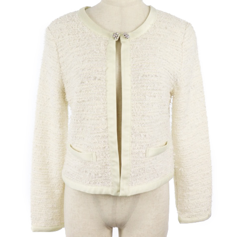 ハロッズ Harrods ジャケット ノーカラー 裏地なし ツイード ビジュー 2 白 ホワイト M2o レディース 1 ベクトルパーク
