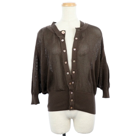ローブス＆コンフェクションズ Robes & Confections 19SS カーディガン ニット メッシュ ビショップスリーブ ドルマン 七分袖  コットン 茶 ブラウン /M2N レディース