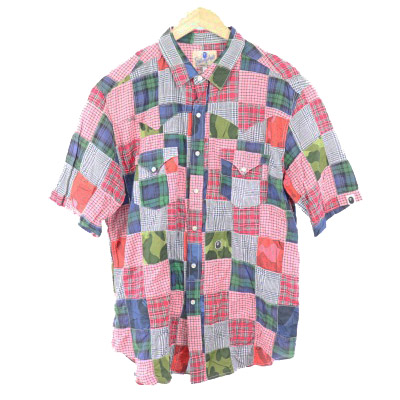 A BATHING APE チェック×迷彩 パッチワーク シャツ A BATHING APE チェック×迷彩 パッチワーク シャツ