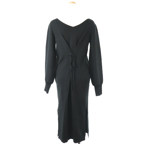 ジュエルチェンジズ Jewel Changes アローズ ワンピース ロング マキシ ニット ボートネック 長袖 ビショップスリーブ バックレースアップ ウール混 黒 ブラック M2o レディース 1 ベクトルパーク