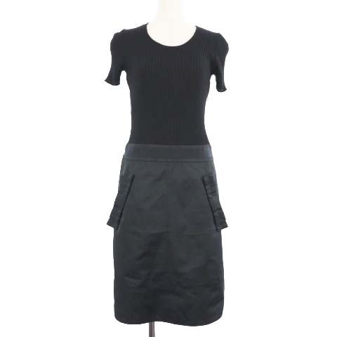 ポールカ Paule Ka ワンピース ひざ丈 ラウンドネック ニット リブ ウール 切替 半袖 36 黒 ブラック As レディース 1 ベクトルパーク