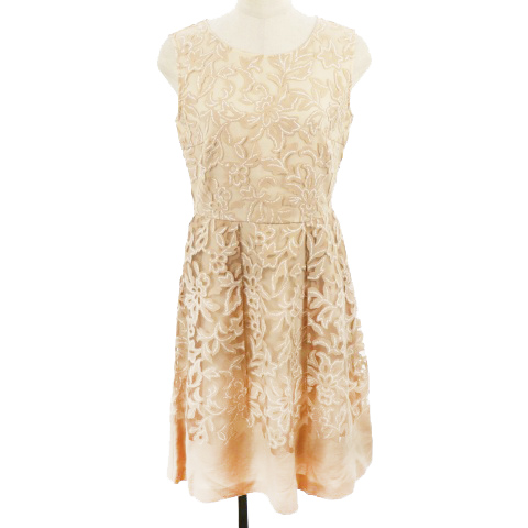 アナイ Anayi ワンピース フレア ミモレ ロング クルーネック 花柄 リネン混 麻混 ノースリーブ 36 ベージュ Ri22 レディース 1 ベクトルパーク