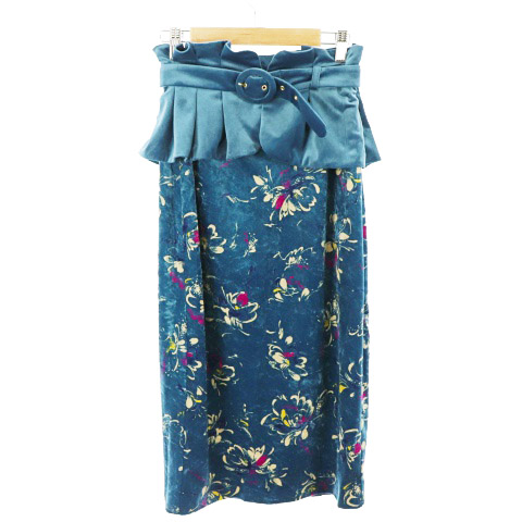 リリーブラウン Lily Brown 18aw スカート ロング ミモレ タイト コルセットベルト ベロア スリット 花柄 0 緑 グリーン As レディース 1 ベクトルパーク