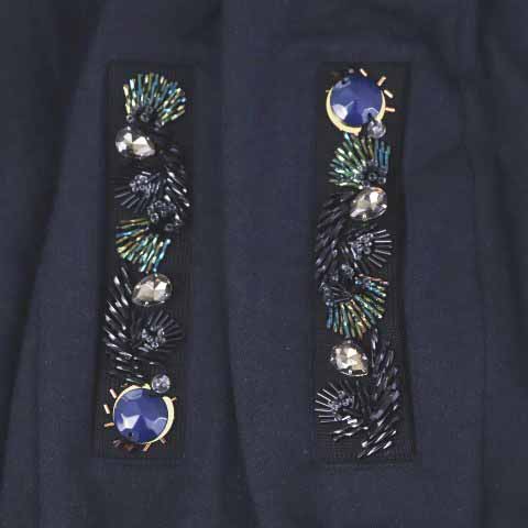 ミュベール MUVEIL ビジュー ウールパンツ ウエストリブ ネイビー 38