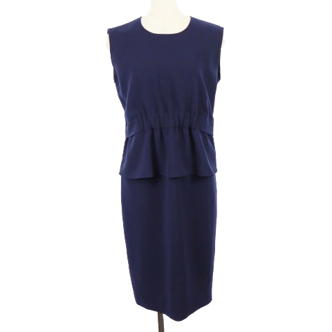 未使用品 ユマエストネーション Uma Estnation ワンピース ひざ丈 タイト ラウンドネック ペプラム ノースリーブ 40 紺 ネイビー As レディース 1 ベクトルパーク
