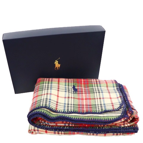 未使用品 ラルフローレン Ralph Lauren ブランケット ひざ掛け 大判 ワンポイント ロゴ チェック 140 0 アイボリー Tm メンズ レディース 1 ベクトルパーク