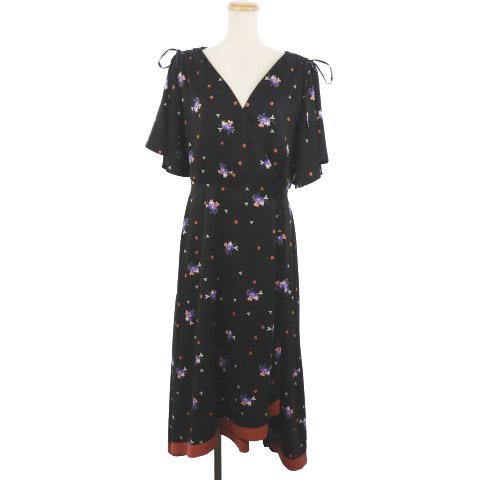 シュープリームララ Supreme La La Supreme Lala 19aw ワンピース フレア ミモレ ロング 花柄 カシュクール イレヘム 半袖 M 黒 ブラック Mt レディース 1 ベクトルパーク