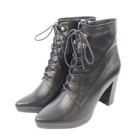 ジルスチュアート Jill Stuart 16aw ブーツ ショート ルシア アーモンドトゥ チャンキーヒール レザー レースアップ サイドジップ 24 0 黒 ブラック Tm レディース 1 ベクトルパーク