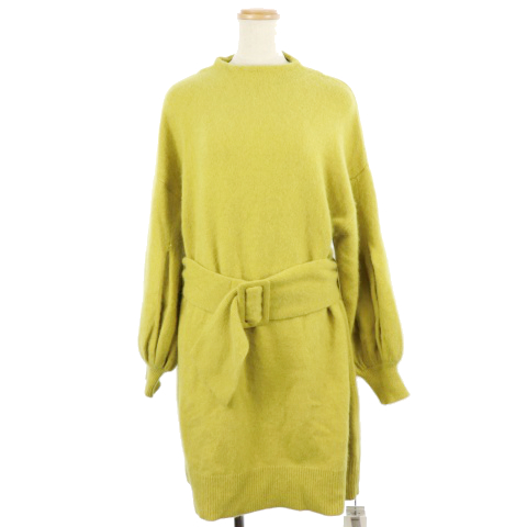 未使用品 スナイデル Snidel 18aw ワンピース ニット ひざ丈 ハイネック 長袖 ウール混 フラッフィー オーバーサイズ F 黄色 イエロー Tm レディース 1 ベクトルパーク