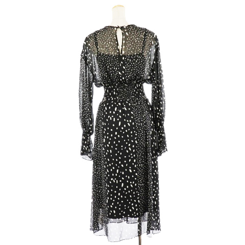 スナイデル Snidel 18aw ワンピース ロング マキシ 長袖 総柄 ラウンドネック ペチコート F 黒 ブラック Mo レディース 1 ベクトルパーク