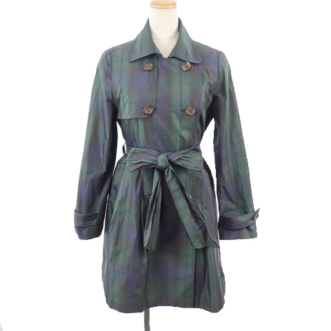 ビーラディエンス Be Radiance コート トレンチ Aライン ロング チェック タック ステンカラー F 緑 グリーン Ri6 レディース 1 ベクトルパーク