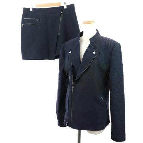 ビーシービージーマックスアズリア bgmaxazria セットアップ 上下 ジャケット ライダース ダブル スカート タイト ミニ ラップ風 M 紺 ネイビー Tm レディース 1 ベクトルパーク