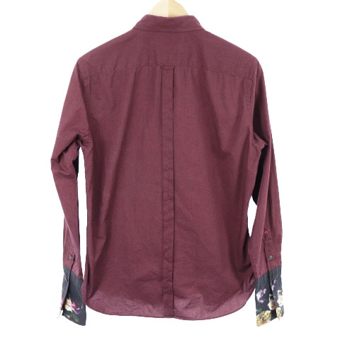 ポールスミス PAUL SMITH PS シャツ 長袖 花柄 切替 プリント ボタンアップ コットン M 赤紫 紫 パープル /MO メンズ