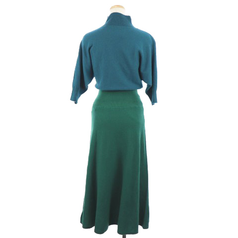 フレイアイディー Fray I D 17aw ワンピース ニット フレア ミモレ ロング ボトルネック ドッキング ウール カシミヤ混 七分袖 F 緑 グリーン Ri3 レディース 1 ベクトルパーク