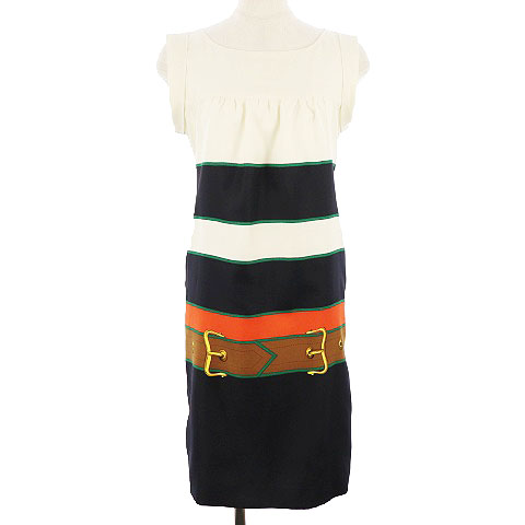 ダイアグラム グレースコンチネンタル Diagram Grace Continental ワンピース ひざ丈 ボートネック プリント ノースリーブ 36 アイボリー 紺 ネイビー Mo レディース 1 ベクトルパーク