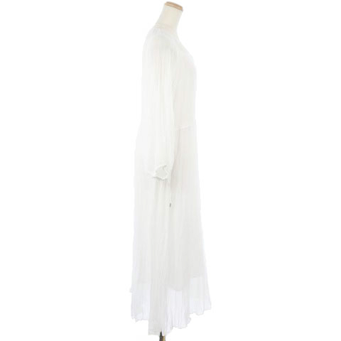未使用品 ミラオーウェン Mila Owen 19ss ワンピース ロング マキシ スリットネック 長袖 プリーツ レイヤード キャミワンピ付き 1 白 ホワイト Tm レディース 1 ベクトルパーク