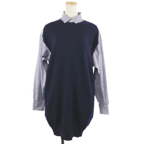 サカイ sacai ワンピース ニット ひざ丈 長袖 シフォン 花柄 1 紺 ピンク /NT30 サカイラック sacai luck ワンピース ニット コクーン ひざ丈 シャツ