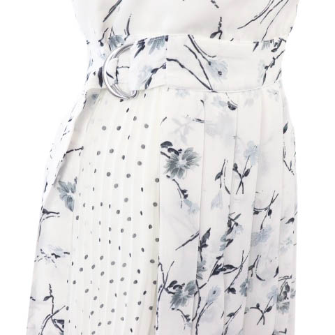 マーキュリーデュオ Mercuryduo 19ss ワンピース ロング ミモレ プリーツ 切替 ジップアップ ウエストベルト 花柄 ドット ノースリーブ F 白 ホワイト Mt レディース 1 ベクトルパーク