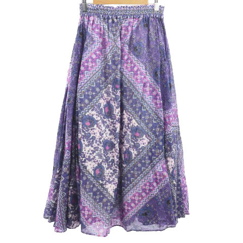 ヌキテパ Ne Quittez Pas スカート フレア ギャザー ロング マキシ ウエストゴム 総柄 紫 パープル Tm レディース 1 ベクトルパーク