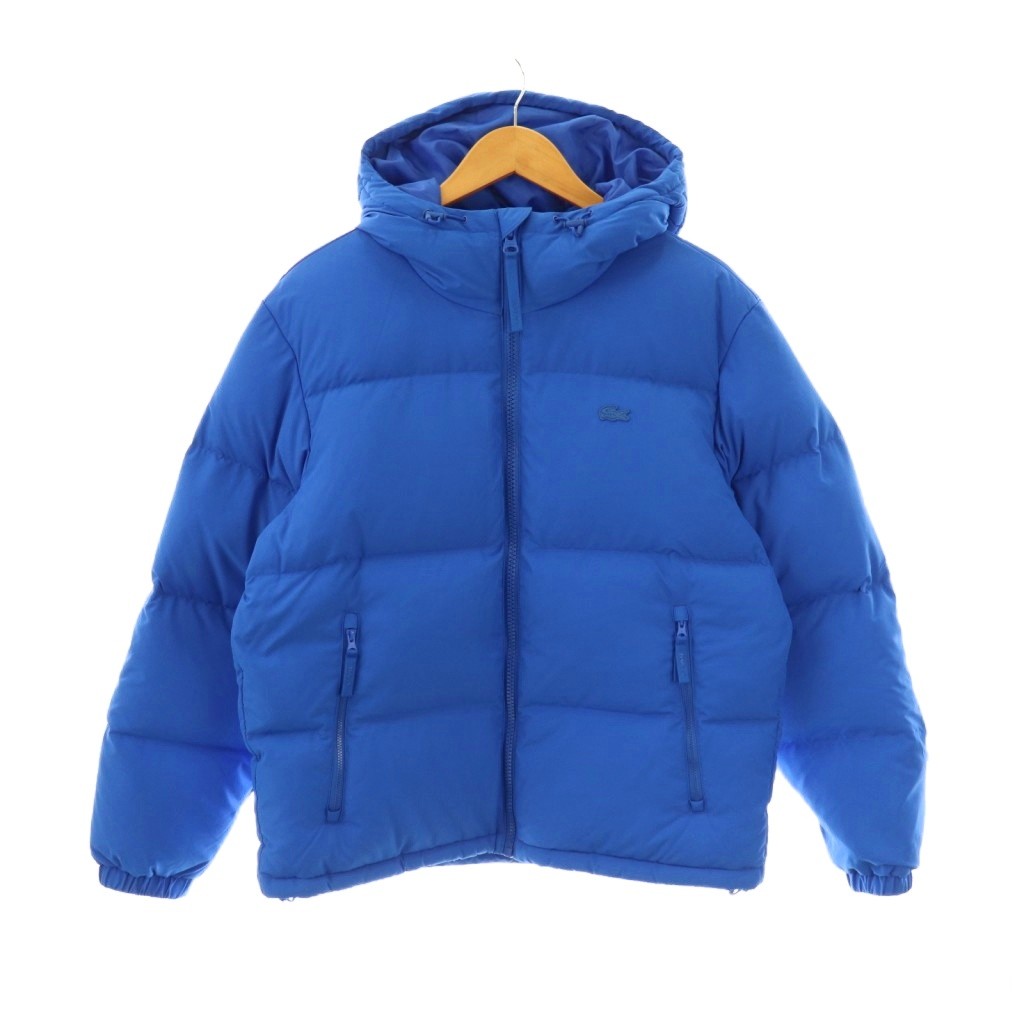 【中古】ラコステ バックステッチショートダウンジャケット ロゴ ワッペン USS/M ブルー BH4484L /DO ■GY53 ラコステ LACOSTE バックステッチショートダウンジャケット ロゴ