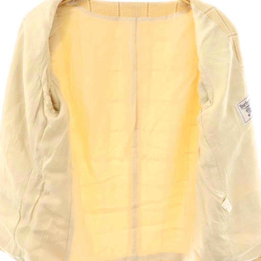 バーバリーズ Burberrys ノーカラージャケット 千鳥柄 チェック 金ボタン シルク 11AR ベージュ /ES ■GY53 レディース