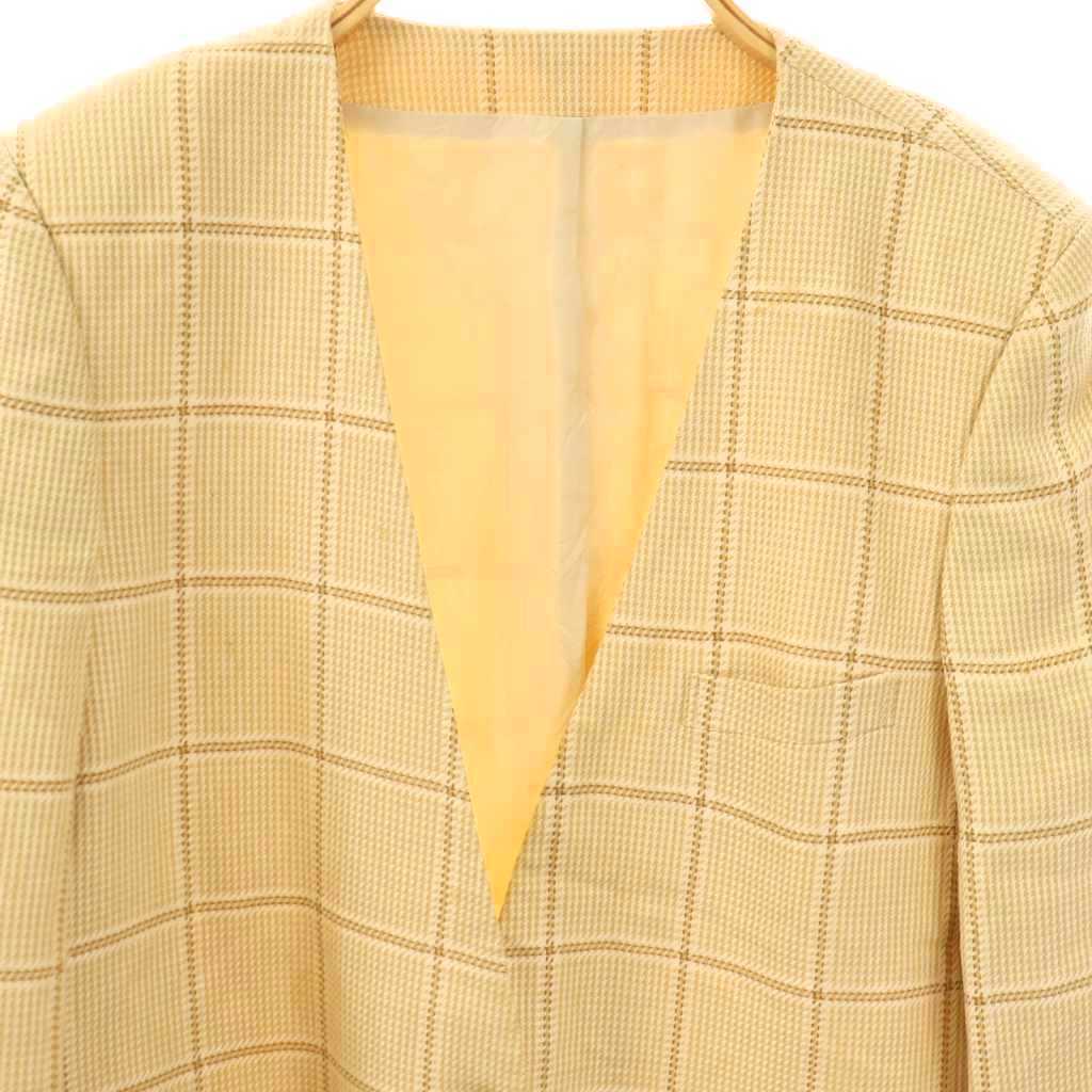 バーバリーズ Burberrys ノーカラージャケット 千鳥柄 チェック 金ボタン シルク 11AR ベージュ /ES ■GY53 レディース