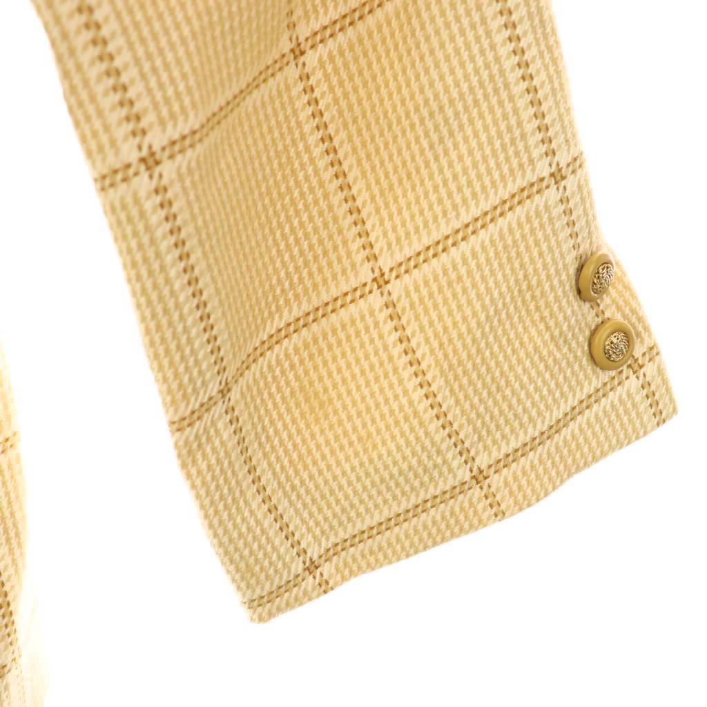 バーバリーズ Burberrys ノーカラージャケット 千鳥柄 チェック 金ボタン シルク 11AR ベージュ /ES ■GY53 レディース