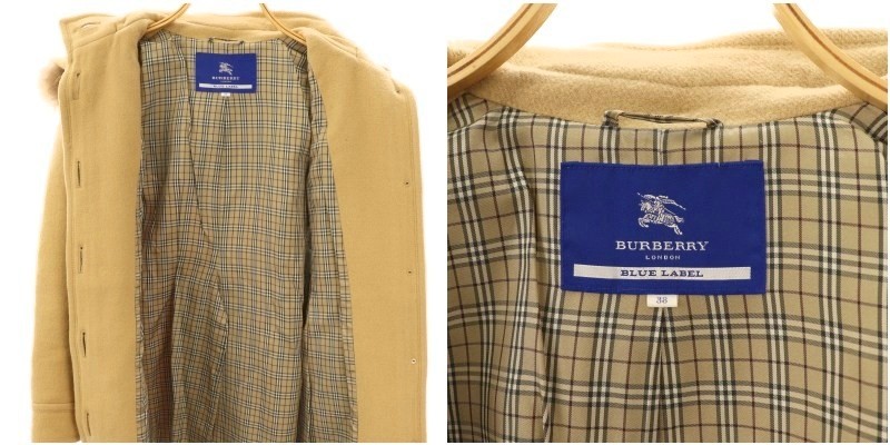 バーバリーブルーレーベル BURBERRY BLUE LABEL セミロングコート 裏地チェック 38 ベージュ /NR ■OS レディース