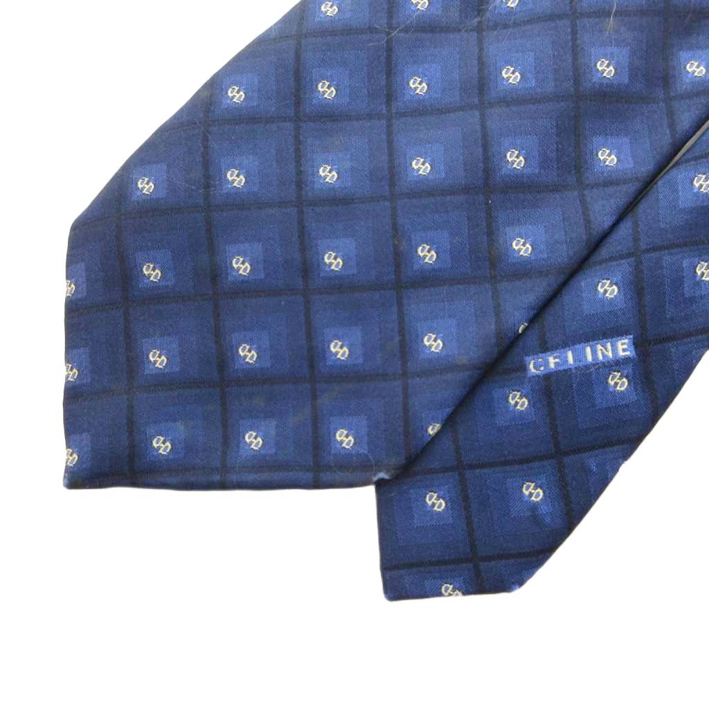 ネイビー セリーヌ ネクタイ 柄 CELINE ネイビー チェック柄 ネクタイ