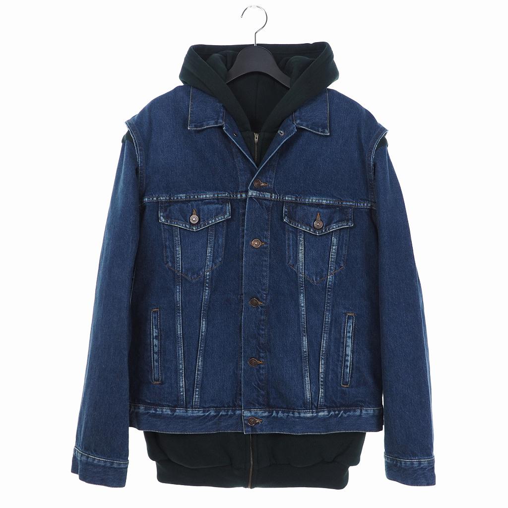未使用品 バレンシアガ Balenciaga 19ss コットン レイヤード ジップアップ パーカー デニムジャケット Gジャン 44 グリーン インディゴ 国内正規 Txe08 メンズ 2 ベクトルパーク