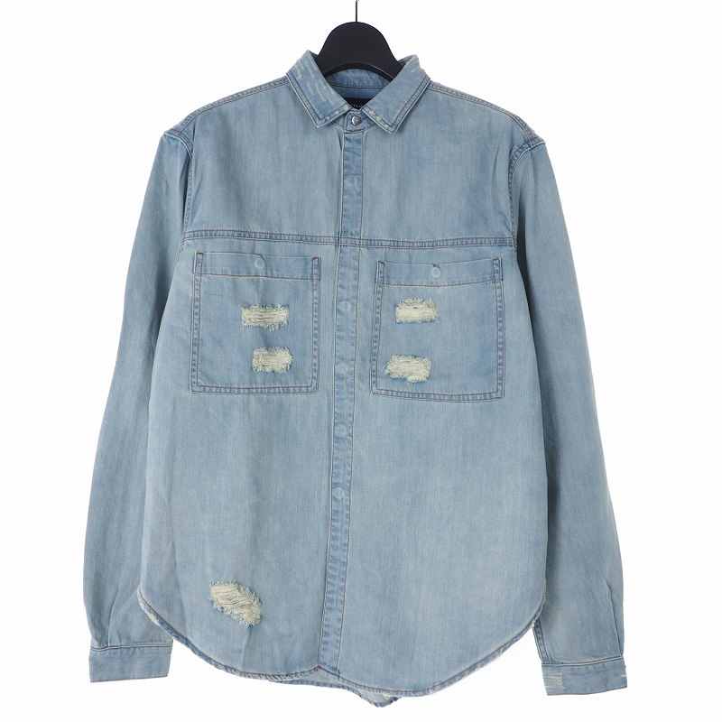 未使用品 スタンプド Stampd ダメージ加工 コットン デニムシャツ S インディゴ メンズ 2 ベクトルパーク