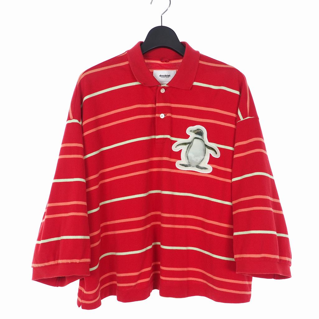 ダブレット doublet 19SS 3D PATCH OVERSIED POLO SHIRT ペンギン ワッペン ポロシャツ カットソー 半袖 M 赤 レッド メンズ