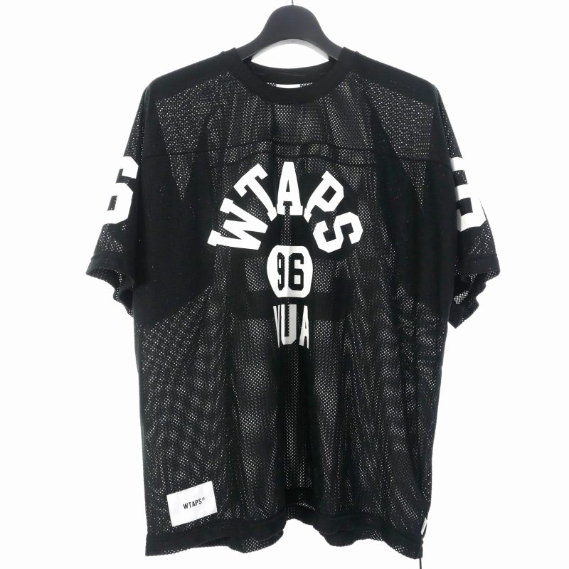 【ダブルタップス】メッシュ ゲームシャツ 半袖Tシャツ フットボール 黒×白 ダブルタップス】メッシュ ゲームシャツ 半袖Tシャツ