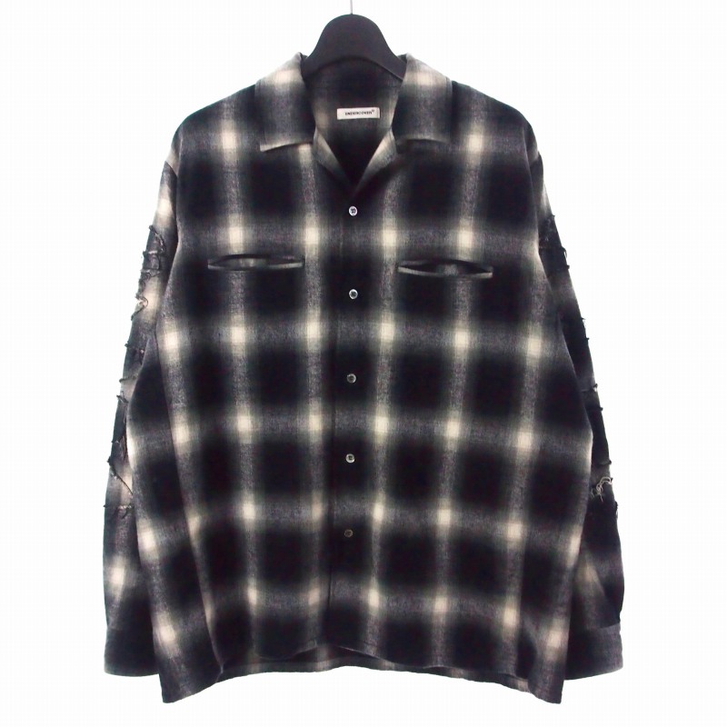 アンダーカバー UNDERCOVER 24AW オンブレチェックシャツ 長袖 3 ブラック 黒 UP2D4402 メンズ