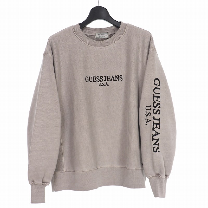 未使用品 ゲス Guess Green Label ロゴ 刺繍 ロング スリーブ シャツ カットソー トレーナー 長袖 S ライトグレー Mi4k21ia メンズ 3 ベクトルパーク