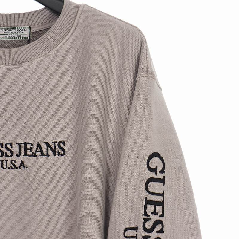 未使用品 ゲス Guess Green Label ロゴ 刺繍 ロング スリーブ シャツ カットソー トレーナー 長袖 S ライトグレー Mi4k21ia メンズ 3 ベクトルパーク
