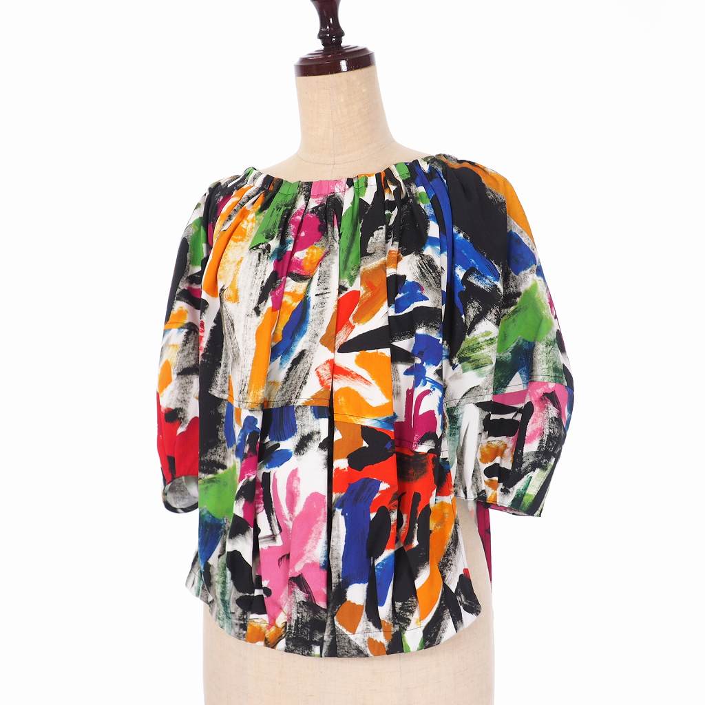 マルニ MARNI 20SS S/S CREW NECK SHIRT 総柄 プリント ギャザーネック 