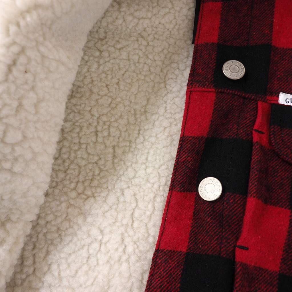 未使用品 ゲス Guess Green Label グリーン レーベル ボア チェック柄 ジャケット レッド 赤 メンズ 3 ベクトルパーク