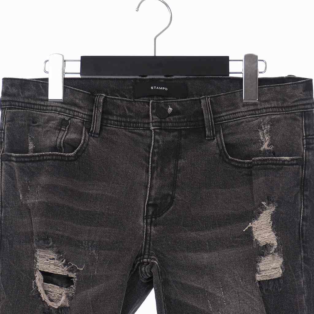未使用品 スタンプド Stampd クラッシュ加工 スキニー デニム パンツ ダメージ ジーンズ ブラック 黒 メンズ 3 ベクトルパーク
