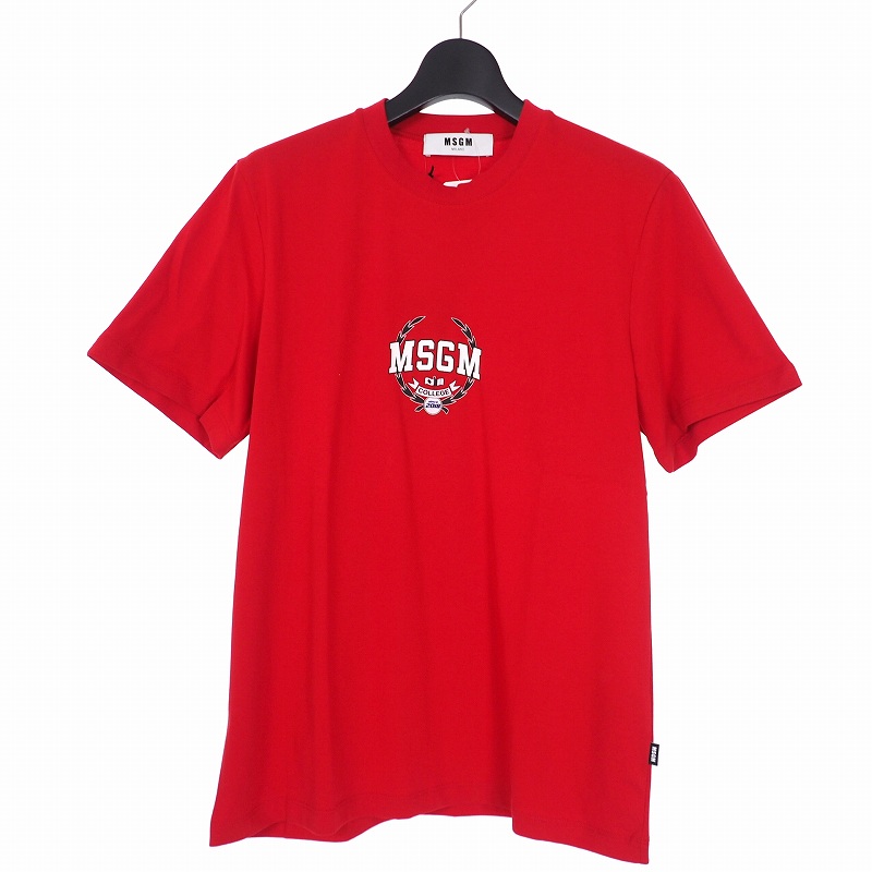 未使用品 エムエスジーエム MSGM Tシャツ カットソー 半袖 クルーネック ロゴ プリント イタリア製 XS 赤 レッド 2541MDM312 国内正規 メンズ