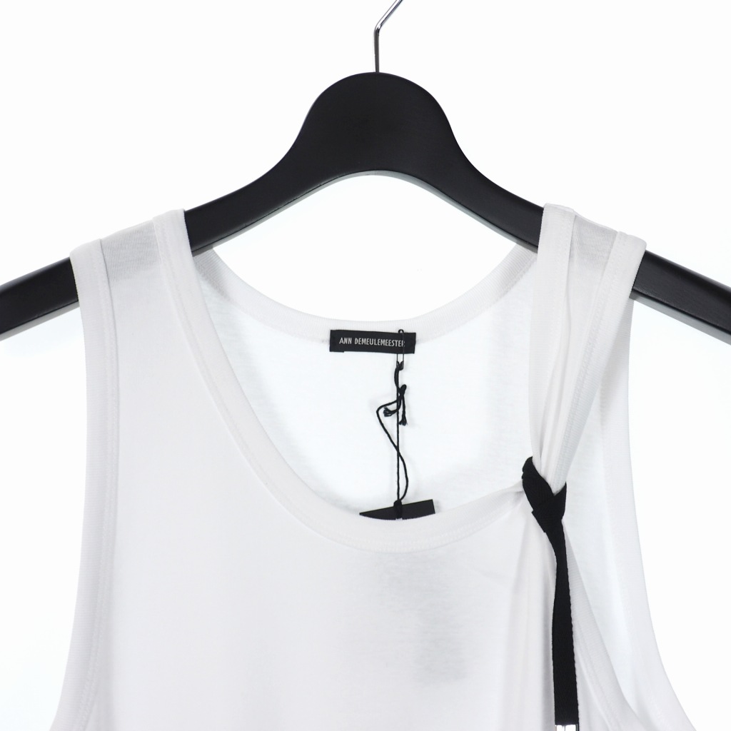未使用品 アンドゥムルメステール ANN DEMEULEMEESTER 21AW リボン タンクトップ カットソー S ホワイト 白 2102-M-JE20-222-001 国内正規 メンズ