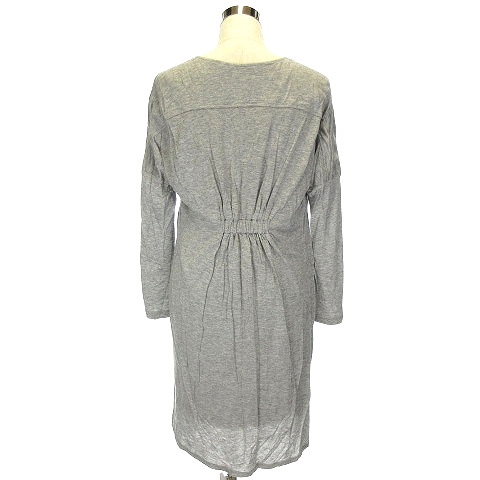 プラステ Plst ワンピース ひざ丈 長袖 Vネック ドロップショルダー 薄手 無地 2 グレー レディース 4 ベクトルパーク